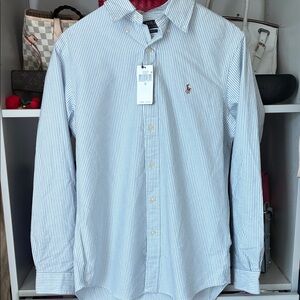 Polo by Ralph Lauren Light Blue and White Fine-Striped seersucker Shirt